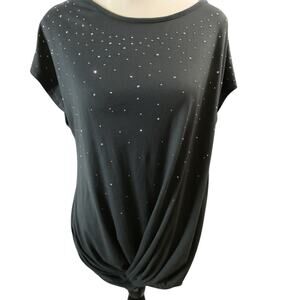 Rene Ricci Women's Large Blouse Rhinestones Short Sleeves Soft